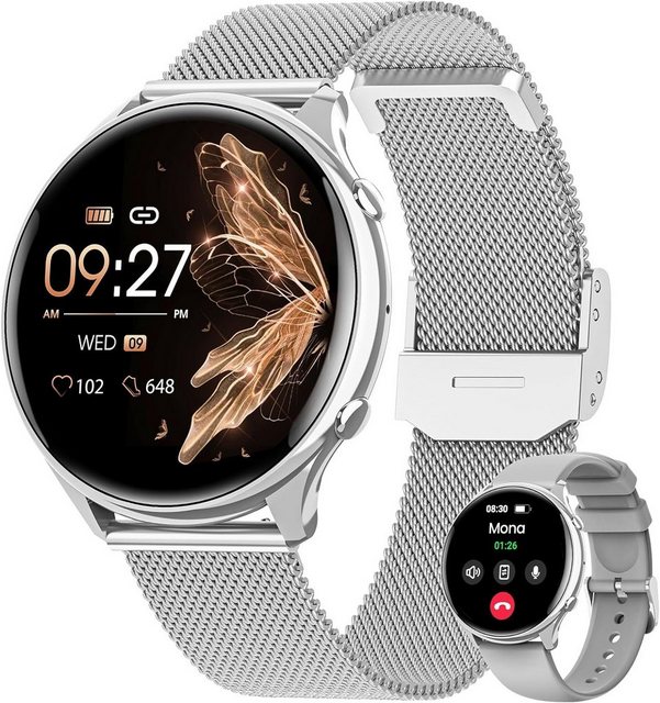 AIMIUVEI Smartwatch (1,39 Zoll, Andriod iOS), mit 120+SportMenstruationszyklusSpO2PulsuhrSchlafmonitor Schrittzähler