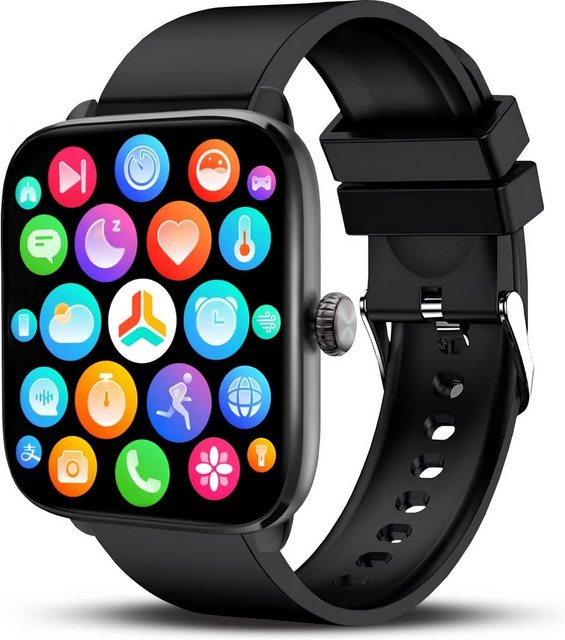 Deunis Smartwatch (1,96 Zoll, Android iOS), mit Telefonfunktion Fitness Tracker, Schlafmonitor, Schrittzähler Uhr