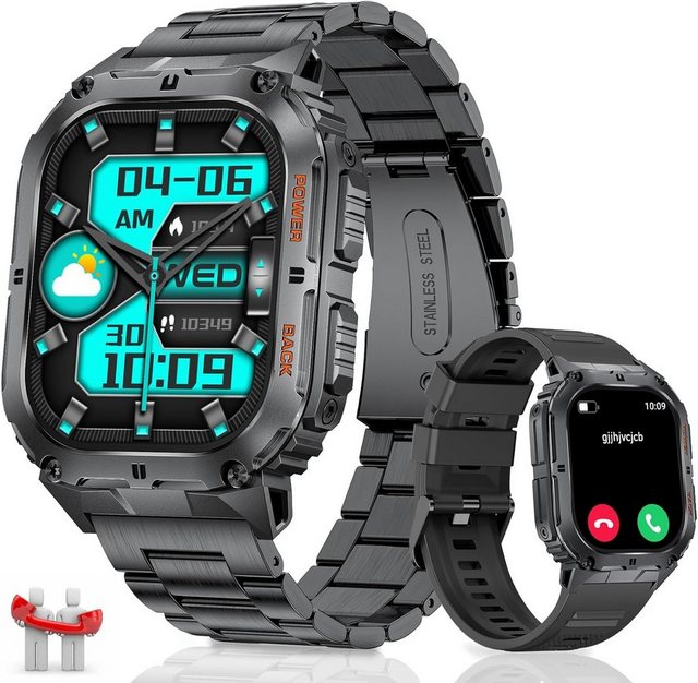 Lige Smartwatch (1,95 Zoll, Android iOS), Herren mit Telefonfunktion Schlafüberwachung für 100+ Sportmodi, IP68