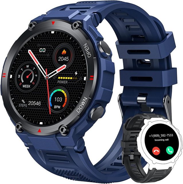 NONGAMX Smartwatch (1,42 Zoll, Android, iOS), Herren Fitness Tracker mit Wasserdicht Sportuhr Schrittzähler, 340mAh