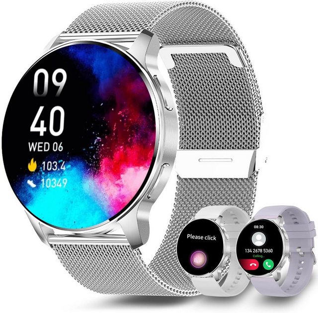 Niolina Smartwatch (1,32 Zoll, Android iOS), Damen mit telefonfunktion armbanduhr uhr pulsmesser schlafmonitor