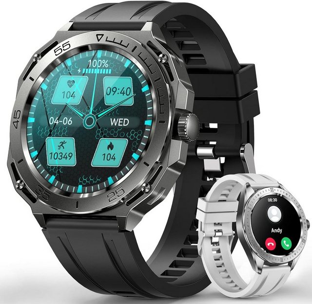 Redriver Smartwatch (1,39 Zoll, Andriod iOS), Herren mit Telefonfunktion IP68 Wasserdicht Sportuhr, 100+Sportmodi